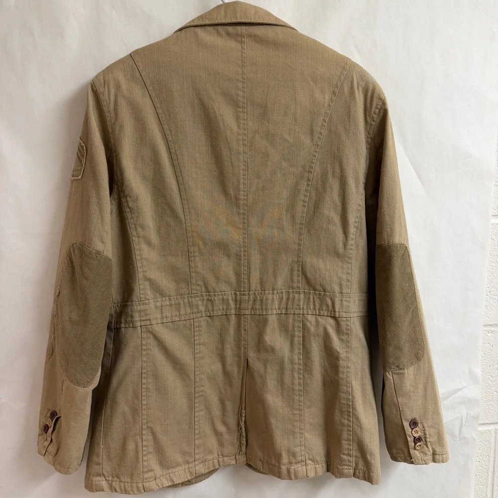 Caffeine Culture VTG Y2K Mens Tan Utility Jacket Blazer Elbow Patch Camo Lined L